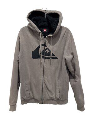 Quiksilver Men's Gray Hooded Sherpa-Lined Full-Zip Sweatshirt M Warm Casual
